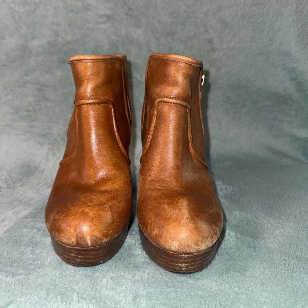 Gianni Bini Womens Ankle Boots 6.5 Brown Leather Platform Wood Heel